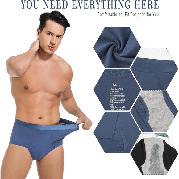 Men's High-Waisted Incontinence Briefs (2-Pack) – Washable, Leakproof, Cotton - Picture 4 of 6